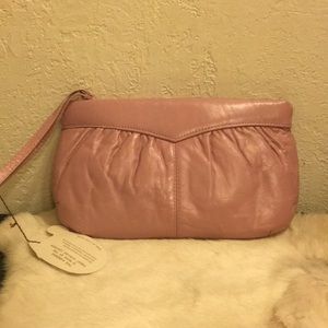 Genuine Leather Light Pink Zip close Lined Bag NWT